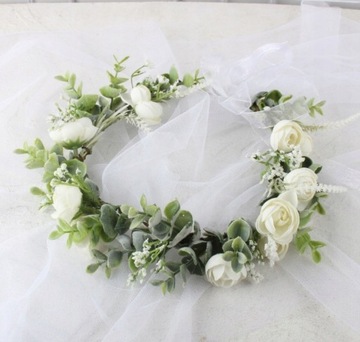 ВЕНОК НА ГОЛОВУ ПОВЯЗКА НА ГОЛОВУ УКРАШЕНИЕ СВАДЕБНЫЕ ПРИЧАСТИЯ ЦВЕТЫ