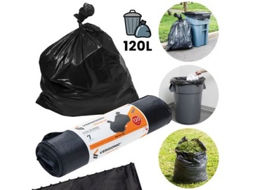 CZARNE UNIWERSALNE WORKI NA ŚMIECI 120L MOCNE 7SZT