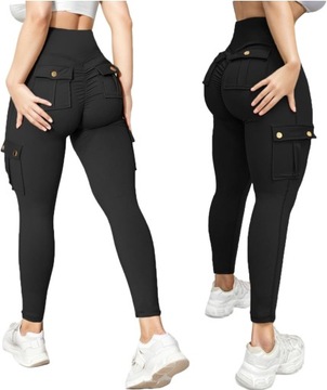Женские леггинсы для спортзала Scrunchs Bum Cargo с карманами, зеленые, XXL