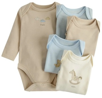 Cool Club Body Długi Rękaw 5szt 12-18m 86cm Miś Misie Auta 5pak brąz błękit