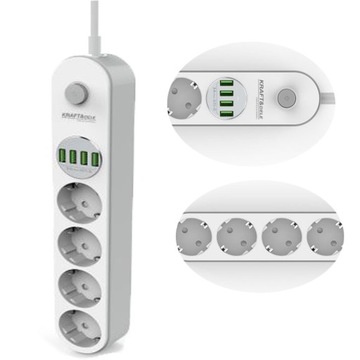 Przedłużacz z wyłącznikiem + 4x USB 2m 4 gniazda Kraft&Dele KD4030