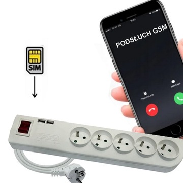 PODSŁUCH GSM LISTWA ZASILAJĄCA 230V SIM 5XGN 2XUSB WYKRYWA DŹWIĘK