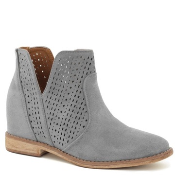 Szare Ażurowe Botki na Koturnie BELLA PARIS r. 39