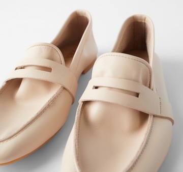 ZARA MOKASYNY SKÓRA NATURALNA SOFT BEŻ NUDE 36