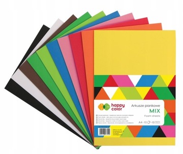 ARKUSZE PIANKOWE KOLOROWE A4 HAPPY COLOR MIX KOLORÓW ZESTAW 10 SZTUK