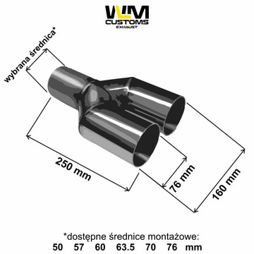 WLMcustoms Y-PIPE двойной выхлопной патрубок 2x76 мм