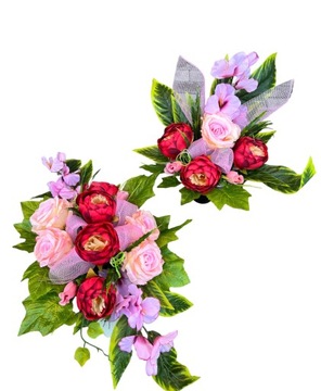Stroik na grób z różami kompozycja wiosenna komplet z wazonem