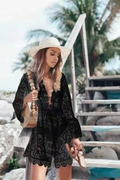 Narzutka plażowa sukienka tunika pareo boho