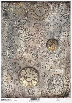 ITD Collection - Decoupage Papier RYŻOWY R1116 Zegary Steampunk Vintage A4