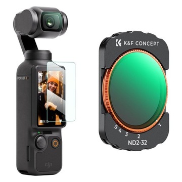 Фильтр ND2-32 для DJI Osmo Pocket 3, серый, регулируемый K&F + закаленное стекло