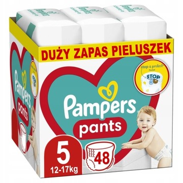 PAMPERS PANTS 5 ROZMIAR PIELUCHOMAJTKI DLA DZIECI 12-17kg MINI ZAPAS 48szt