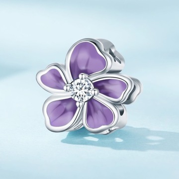G546 Fioletowy kwiat kwiatek srebrny charms kryszt