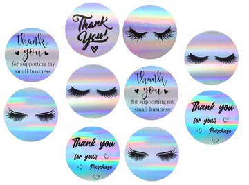 HOLOGRAFICZNE NAKLEJKI THANK YOU RZĘSY 10szt