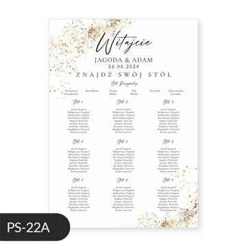 Свадебный плакат с планом стола, золотые точки