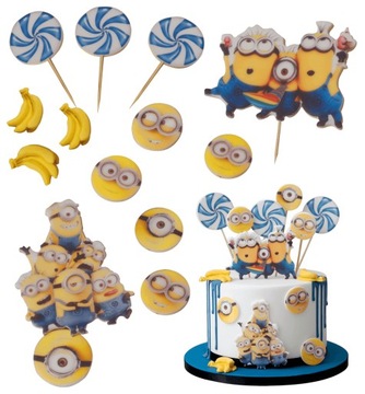 Zestaw Dekoracje na Tort Minionki 14 El. 2D figurki cukrowe opłatek ozdoba