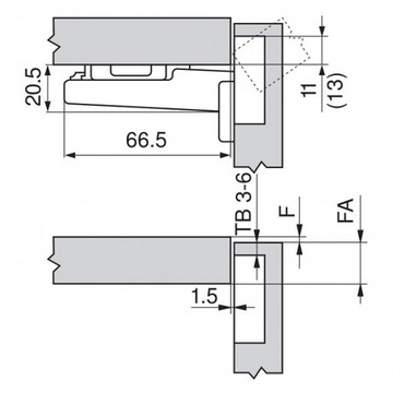 ПЕТЛЯ BLUM НАХОДНАЯ CLIP TOP 120 ST. БЕЗ НАКОНЕЧНОЙ ПРУЖИНЫ С НАПРАВЛЯЮЩЕЙ