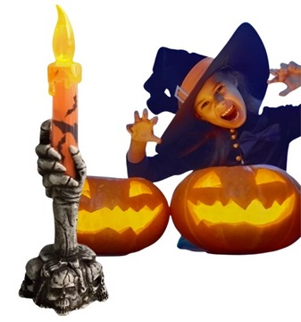 LAMPKA LED RĘKA CZASZKA NA HALLOWEEN ŚWIECĄCA DEKORACJA OZDOBA ŚWIECA PARTY