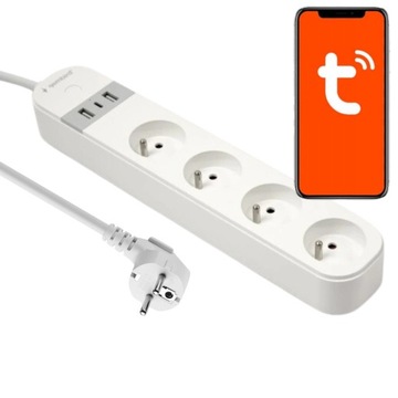 Удлинительный кабель SMART WiFi Tuya Power Strip, 4x AC, 3x USB, 1,5 м, белый