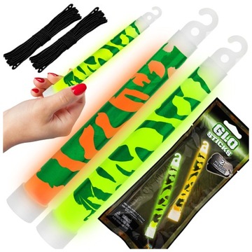 CHEMICZNE ŚWIATŁO ŚWIECĄCE SURVIVAL AWARYJNE moro podróżne + sznurek 2szt