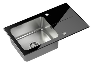 ZLEWOZMYWAK ZLEW STALOWY SZKLANY STAL INOX CZARNY SYFON ZAŚLEPKA ZESTAW