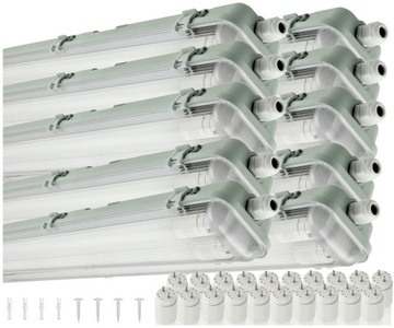 10x Oprawa Hermetyczna LED 120cm Z Odbłyśnikiem + 20x Świetlówki Do Garażu