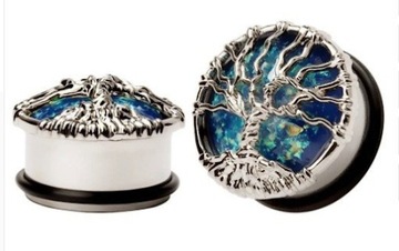 Tunel plug kryształ opal drzewo życia kryształki crystal o-ring vintag 18mm