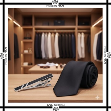 SPINKA DO KRAWATA CZARNA MODERN MAN ELEGANCKA KLIPS PREZENT MĘSKI PUDEŁKO