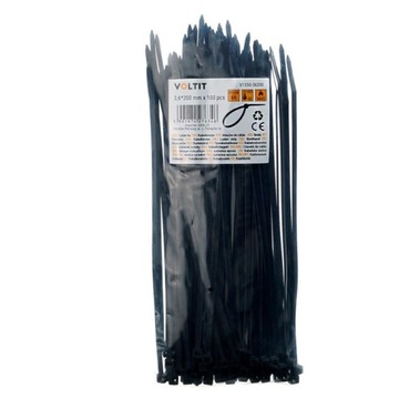 Opaska Zaciskowa Kablowa 3,6 x 200 Nylon 66 Czarna - 100 szt.