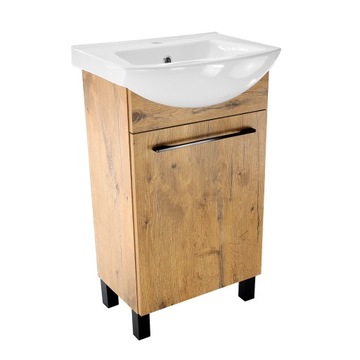 Solidna szafka łazienkowa z umywalką 50 cm dąb loft stojąca na nogach półka
