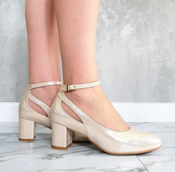 ТУФЛИ С ДЕКОРАТИВНЫМ ВЫРЕЗОМ GOLD PEARL ТУФЛИ НА РЕМЕШКЕ, НА Каблуке 6 см 39