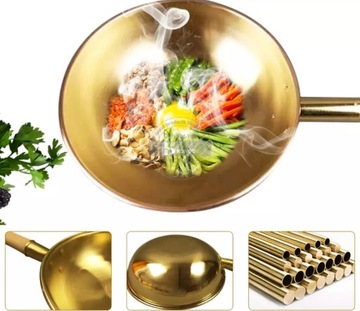 Ręcznie Kuty Wok Patelnia Miedziana Mosiadz 32cm