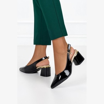 ЖЕНСКИЕ ТУФЛИ НА БЛОЧНОМ КАБЛУКЕ С ОТКРЫТЫМ КАБЛУКОМ, КОЖАНОЙ Стелькой, ДЕКОРАЦИЕЙ 39