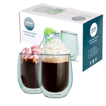 Kubki szklanki termiczne do kawy drinków Andrea Altom Design 300ml 2 sztuki