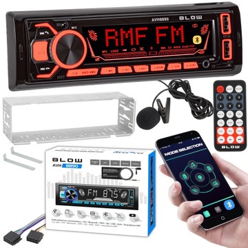 RADIO SAMOCHODOWE 1-DIN BLUETOOTH USB SD RDS KOLORY MIKROFON PILOT ZESTAW