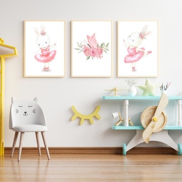 Установите 3 плаката для детей A3 Rabbit Balleerina