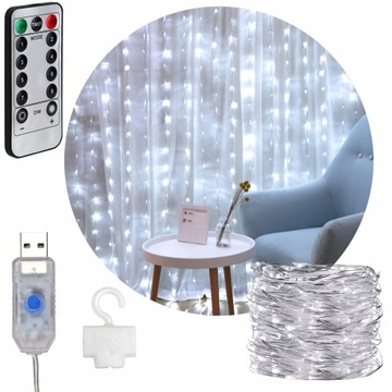KURTYNA ŚWIETLNA LAMPKI 300LED PILOT GIRLANDA