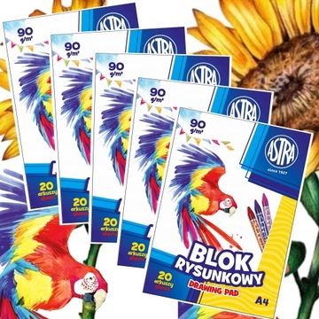 5x20 KARTEK ASTRA MARKOWY BLOK RYSUNKOWY BIAŁY 100 KARTEK FORMAT A4 90g/m2