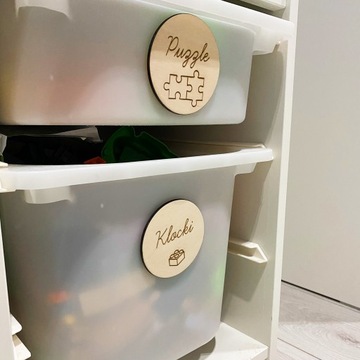 DREWNIANE ETYKIETY NA PUDEŁKA IKEA TROFAST ZABAWKI