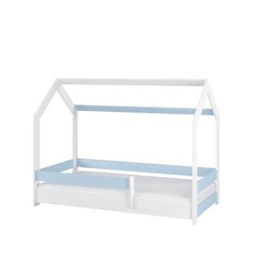 Łóżko dziecięce DOMEK BABY BOO 180x80 + materac BIAŁY GŁADKI + NIEBIESKI