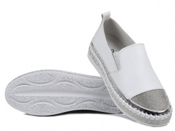 Buty damskie sneakersy białe na platformie wsuwane skórzane S.Barski 370 37