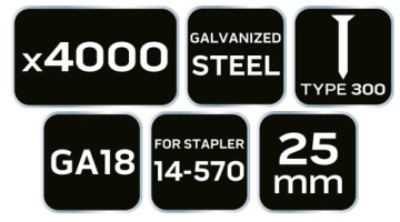 Гвозди оцинкованные для пневматического степлера (14-570), GA18, тип 300