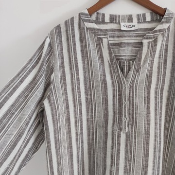 46 GINA bluzka koszula len lniana prążki paski minimalizm popielata boho