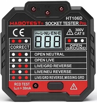 TESTER GNIAZD Z WYŚWIETLACZEM LCD PODŚWIETLANY MAŁY DOKŁADNY HABOTEST RCD