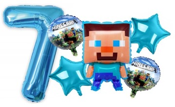 6 SZTUK BALONÓW MINECRAFT BALON STEVE 66 CM cyfra 7 siedem siódme URODZINY