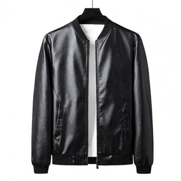 Biker Jacket Solid Color Faux Leather Plush Slim A
