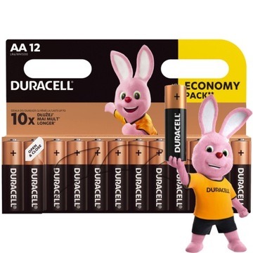 12 ОРИГИНАЛЬНЫХ ЩЕЛОЧНЫХ БАТАРЕЙ DURACELL R6 AA, срок действия 10 лет.