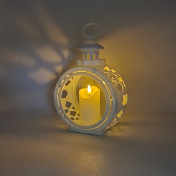 Декоративный круглый фонарь с дверцей для вставки светодиодной свечи, белый, 23см