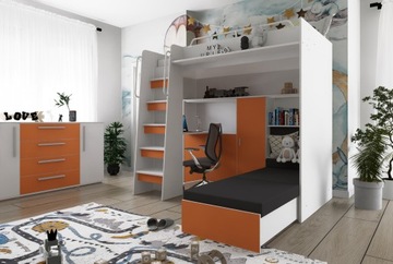 Двухъярусная кровать JSM7 с диваном и письменным столом бирюзового цвета