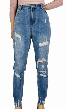 Jeansowe elastyczne spodnie rurki dziury XL 42 MissGuided