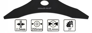 ДИСК ДЛЯ БЕНЗИНОВОЙ ЩЕТКИ, ТРИММЕРА ДЛЯ МАСЛА, НОЖА ДЛЯ РЕЗКИ, ЛЕЗВИЕ ТРЕЗУБЦА, 3 ЗУБЦА, 255 ММ.